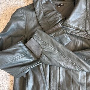 Real Leather Bomber Jacket Olive Gray Size Medium Minimal Luxe